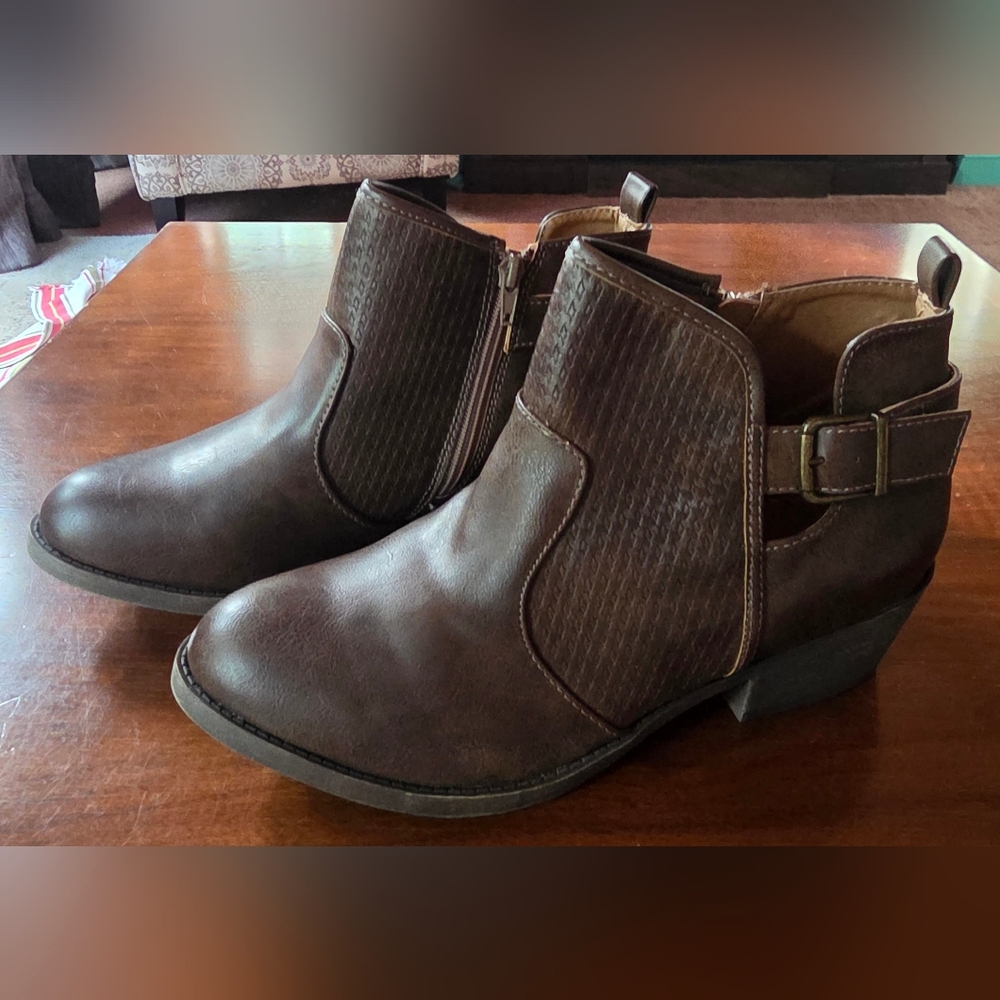 Pop Dark Brown Ankle Booties with Strap Accent